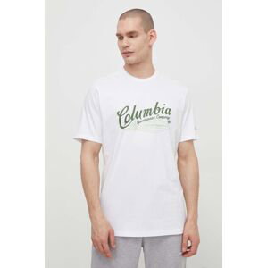 Bavlnené tričko Columbia biela farba, vzorovaný