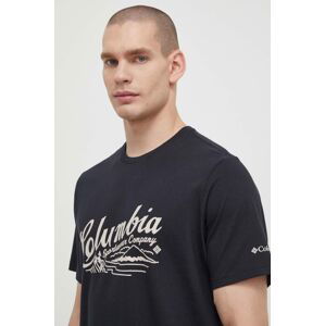 Bavlnené tričko Columbia čierna farba, vzorovaný