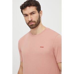 Bavlnené tričko HUGO ružová farba, jednofarebný