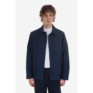 Ľanový kabát A.P.C. Veste Kerlouan LIAEO.H03053-MARINE, tmavomodrá farba, prechodná