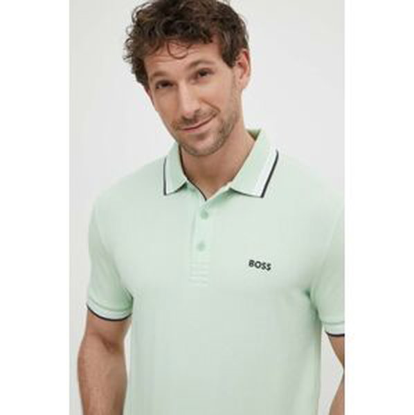 Bavlnené polo tričko Boss Green zelená farba, jednofarebný
