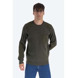 Vlnený sveter A.P.C. WVBAK.H23052-KHAKI, pánsky, zelená farba, tenký