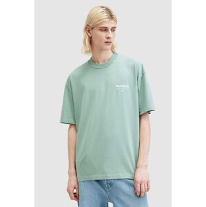 Bavlnené tričko AllSaints UNDERGROUND SS CREW pánske, zelená farba, s potlačou