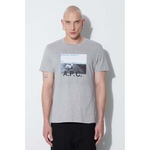 Bavlnené tričko A.P.C. COEMV.H26058-GREY, šedá farba, s potlačou