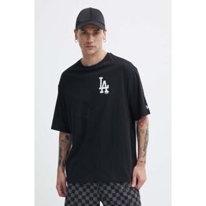 Bavlnené tričko New Era pánsky, čierna farba, s potlačou, LOS ANGELES DODGERS