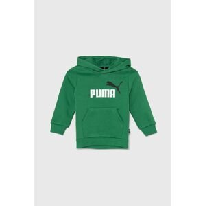 Detská mikina Puma zelená farba, s kapucňou, s potlačou
