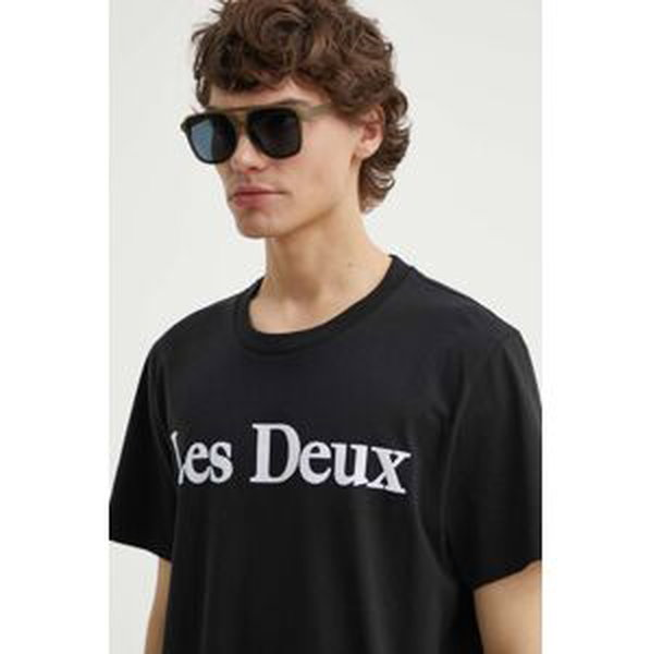 Bavlnené tričko Les Deux pánske, čierna farba, s nášivkou, LDM101180
