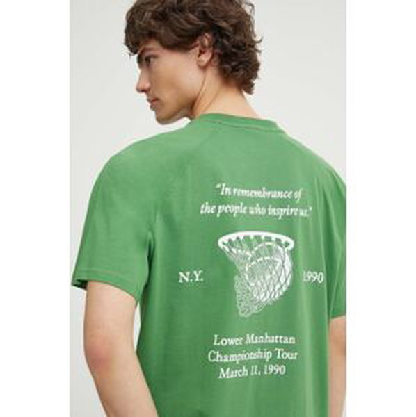 Bavlnené tričko Les Deux pánske, zelená farba, s potlačou, LDM101182