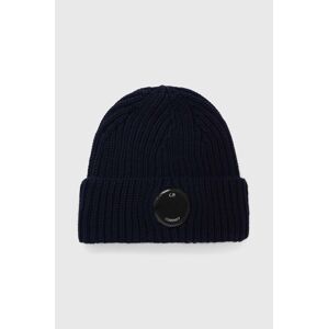 Vlnená čiapka C.P. Company EXTRAFINE MERINO WOOL LENS BEANIE tmavomodrá farba, z hrubej pleteniny, vlnená, 15CMAC272A005509A