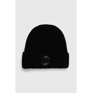 Vlnená čiapka C.P. Company EXTRAFINE MERINO WOOL LENS BEANIE 15CMAC272A005509A, čierna farba, z hrubej pleteniny, vlnená