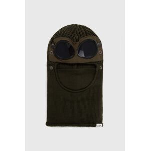 Vlnená kukla C.P. Company Extrafine Merino Wool Goggle Balaclava 15CMAC301A005509A, zelená farba