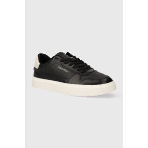 Kožené tenisky Calvin Klein LOW TOP LACE UP BSKT čierna farba, HM0HM01254