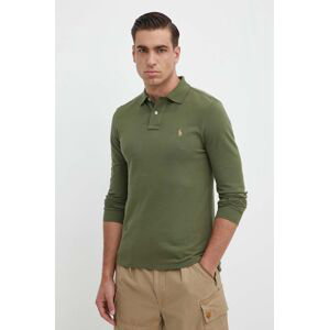 Bavlnené tričko s dlhým rukávom Polo Ralph Lauren zelená farba,melanžový,710681126