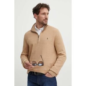 Bavlnený sveter Polo Ralph Lauren hnedá farba,tenký,s polorolákom,710932304