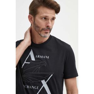 Bavlnené tričko Armani Exchange čierna farba, s potlačou