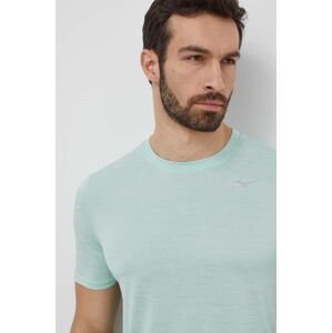 Bežecké tričko Mizuno Impulse tyrkysová farba, melanžový