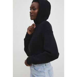 Bavlnená mikina Answear Lab dámska, čierna farba, s kapucňou, jednofarebná