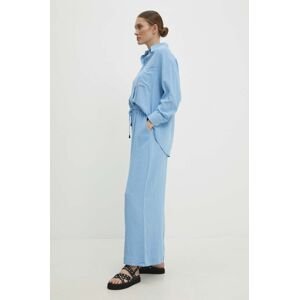 Košeľa a nohavice Answear Lab s ľanom modrá farba