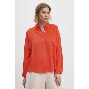 Ľanová košeľa Answear Lab oranžová farba, voľný strih, s klasickým golierom