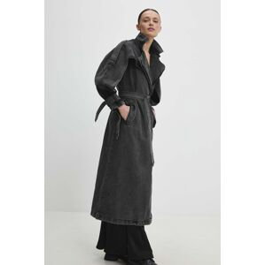 Rifľový kabát Answear Lab dámsky, čierna farba, prechodný