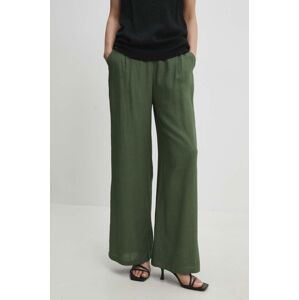 Ľanové nohavice Answear Lab zelená farba, široké, vysoký pás
