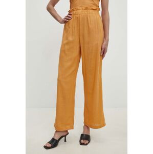 Ľanové nohavice Answear Lab oranžová farba, rovné, vysoký pás