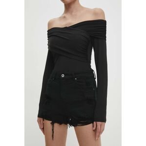 Rifľové krátke nohavice Answear Lab dámske, čierna farba, jednofarebné, vysoký pás