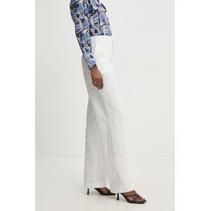 Ľanové nohavice Answear Lab biela farba, široké, vysoký pás