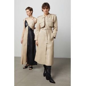 Kožený kabát Answear Lab dámsky, béžová farba, prechodný