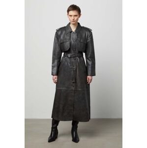 Kožený kabát Answear Lab dámsky, šedá farba, prechodný