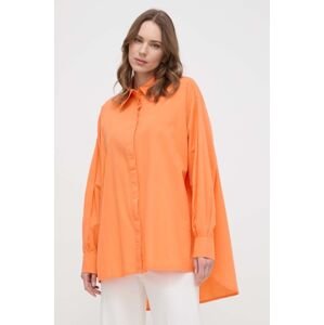 Bavlnená košeľa Silvian Heach dámska, oranžová farba, voľný strih, s klasickým golierom