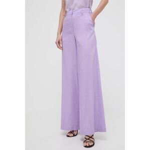 Nohavice Silvian Heach dámske, fialová farba, široké, vysoký pás