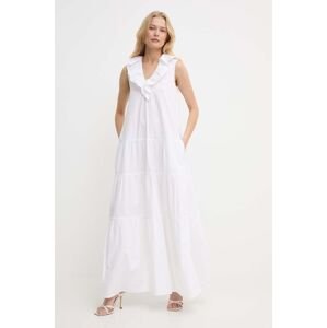 Bavlnené šaty Silvian Heach biela farba, maxi, áčkový strih