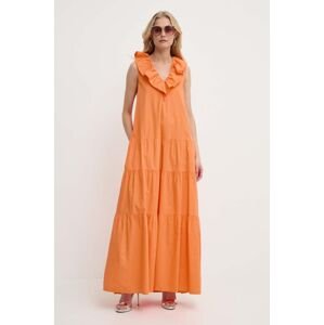 Bavlnené šaty Silvian Heach oranžová farba, maxi, áčkový strih