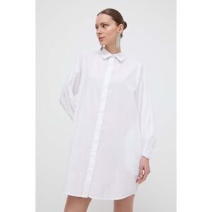Bavlnené šaty Silvian Heach biela farba, mini, rovný strih