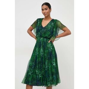Hodvábne šaty Nissa zelená farba, midi, áčkový strih, RC14784