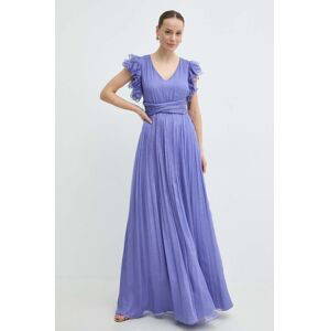 Hodvábne šaty Nissa fialová farba, maxi, áčkový strih, RS14802
