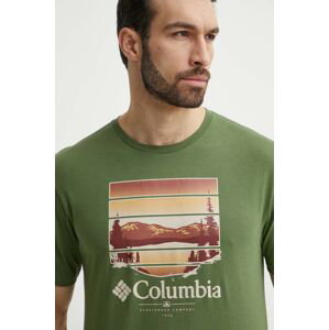 Bavlnené tričko Columbia Path Lake pánske, zelená farba, s potlačou, 1934814