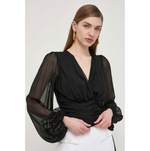 Hodvábna košeľa Elisabetta Franchi čierna farba, regular