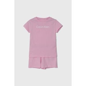 Detské bavlnené pyžamo Calvin Klein Underwear ružová farba, s potlačou