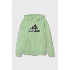 Detská mikina adidas zelená farba, s kapucňou, s potlačou