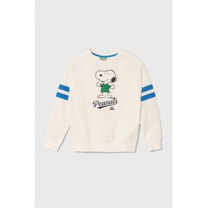 Detská bavlnená mikina United Colors of Benetton x Snoopy béžová farba, s potlačou