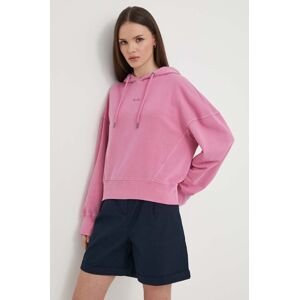 Mikina Pepe Jeans Lynette dámska, ružová farba, s kapucňou, jednofarebná