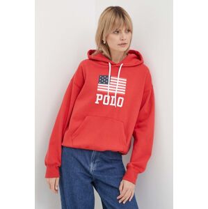 Mikina Polo Ralph Lauren dámska,červená farba,s kapucňou,s potlačou,211935600