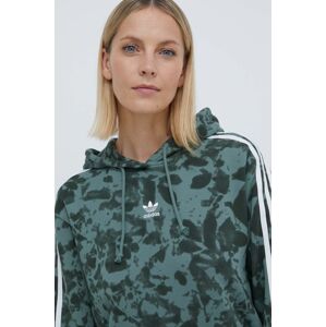 Bavlnená mikina adidas Originals dámska, zelená farba, s kapucňou, vzorovaná