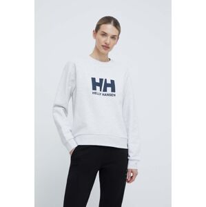 Bavlnená mikina Helly Hansen dámska, šedá farba, s potlačou, 34462