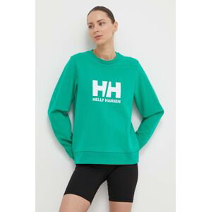 Bavlnená mikina Helly Hansen dámska, zelená farba, s potlačou, 34462