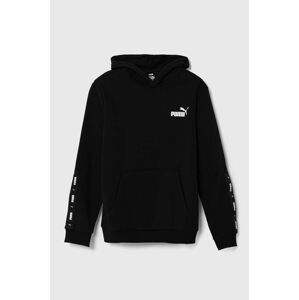 Detská mikina Puma ESS Tape Hoodie TR čierna farba, s kapucňou, s potlačou