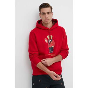 Mikina Polo Ralph Lauren pánska, červená farba, s kapucňou, s potlačou, 710926120