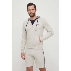 Mikina s kapucňou Emporio Armani Underwear béžová farba, s kapucňou, s nášivkou, 111784 4R571